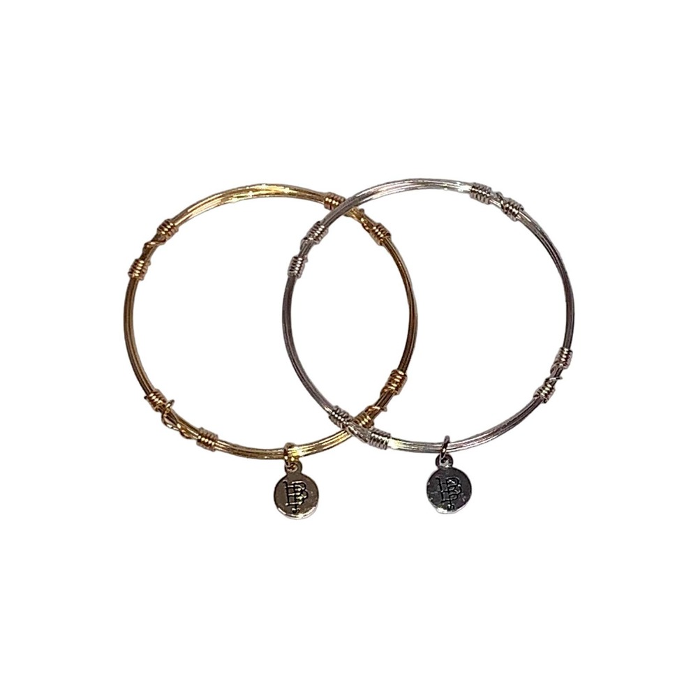 Bourbon and Bowties Set of Two Silver Gold Wire Stackable Bangle Bracelets